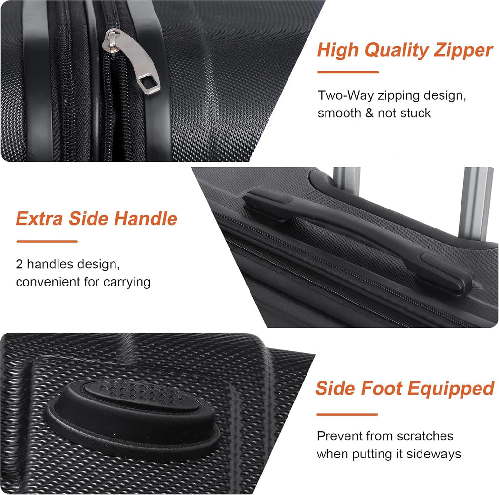 Black Luggage Set 3 Piece Hardside Expandable Spinner Wheels Suitcases R4559
