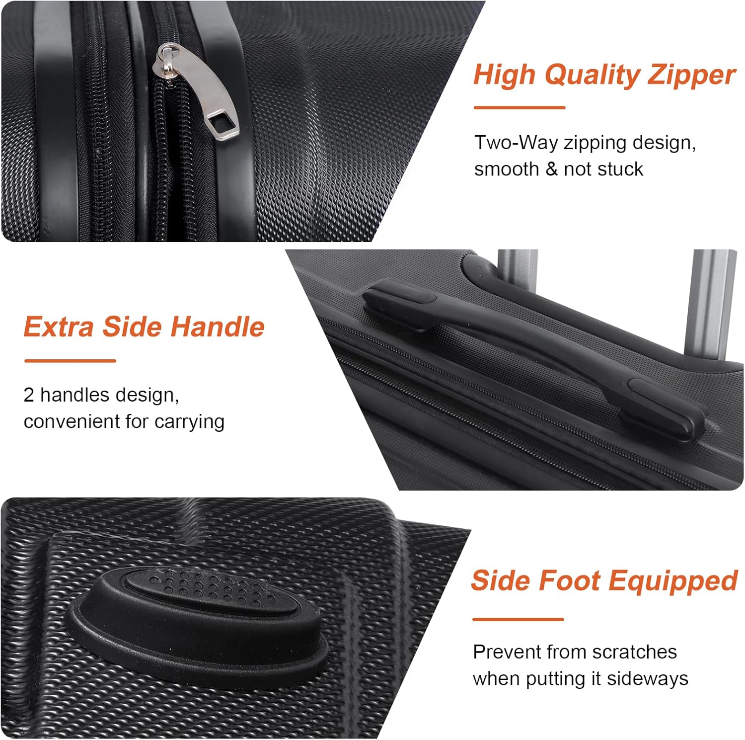 Black Luggage Set 3 Piece Hardside Expandable Spinner Wheels Suitcases R4559