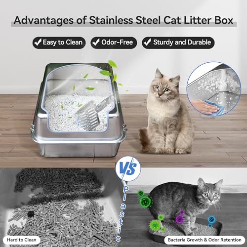 Stainless Steel Litter Box with Metal Lid and Scoop for Large Cats L7907