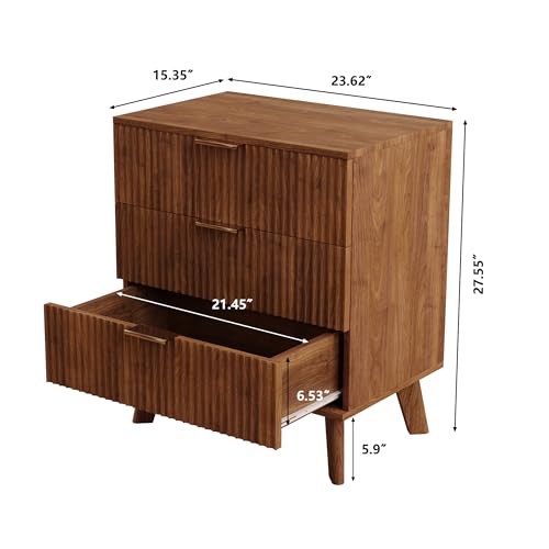 Fluted 5 Drawers Dresser for Bedroom, Wooden Tall Storage, Walnut L1075