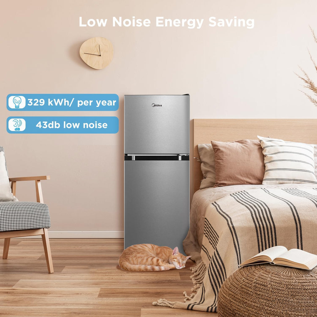 Midea MERM45S3AST Double Door Compact Refrigerator, 4.5 Cu Ft, Stainless Steel O10432