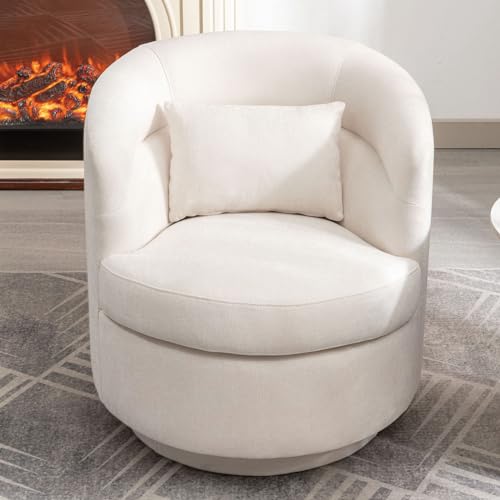 CANMOV Swivel Accent Chair 360 Degree Round Barrel Chair with Pillow, Grey I257