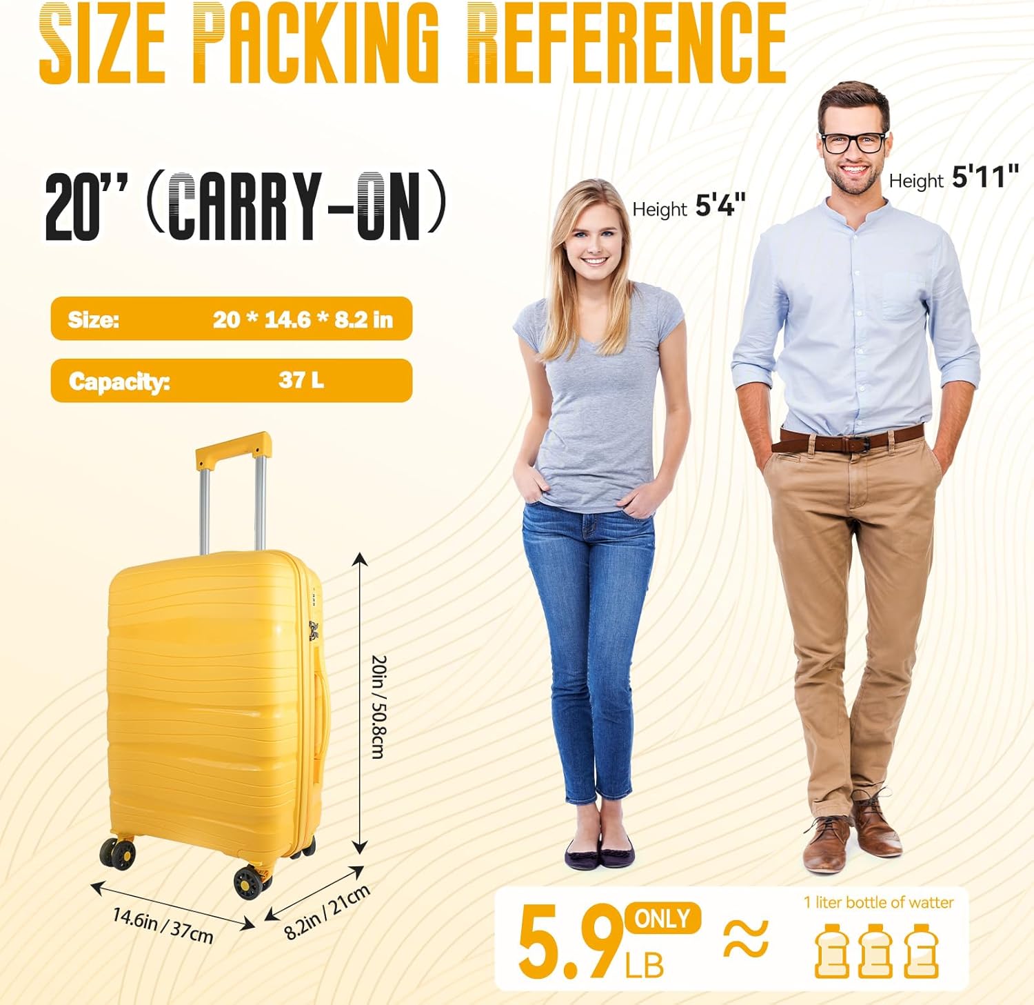 Carry-On Luggage 20-Inch Lightweight Suitcase with Detachable Wheels O96785