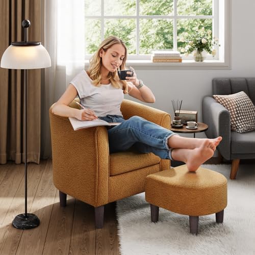 LINSY Accent Chair with Ottoman, Velvet, Olive Green C653