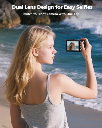 4K 64MP Autofocus Vlogging Camera with Front Rear Lens, 16X Zoom, White T3704