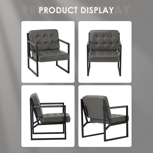 COLAMY Mid Century Modern Accent Chair Set of 2, Faux Leather, Black S4169
