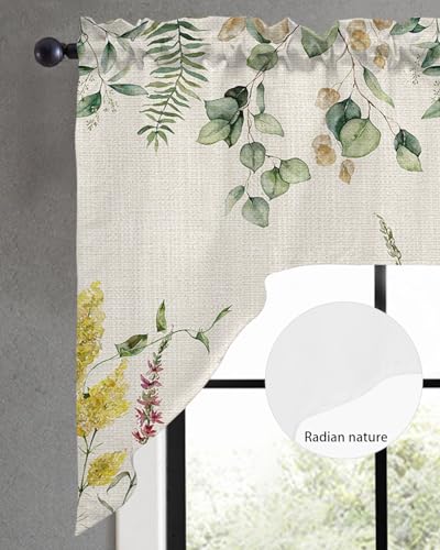 3 Piece Swag Window Curtains Set with Floral Cafe Valance and Tiers N20036