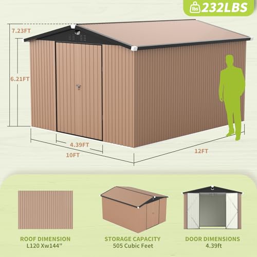 Metal Storage Shed 10x12 Outdoor Building with Lockable Doors T60989