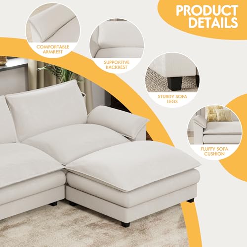 Homall 119" Modular Sectional Sofa with Reversible Ottoman, Light Grey V97154