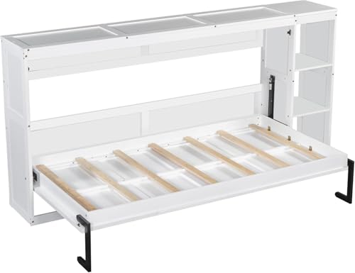 Full Murphy Bed with Storage Shelves, White Z979