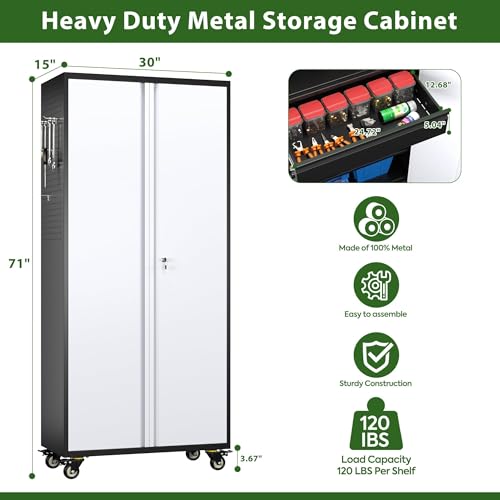 Aobabo 73''H Metal Garage Storage Cabinet with Wheels, Black S572804