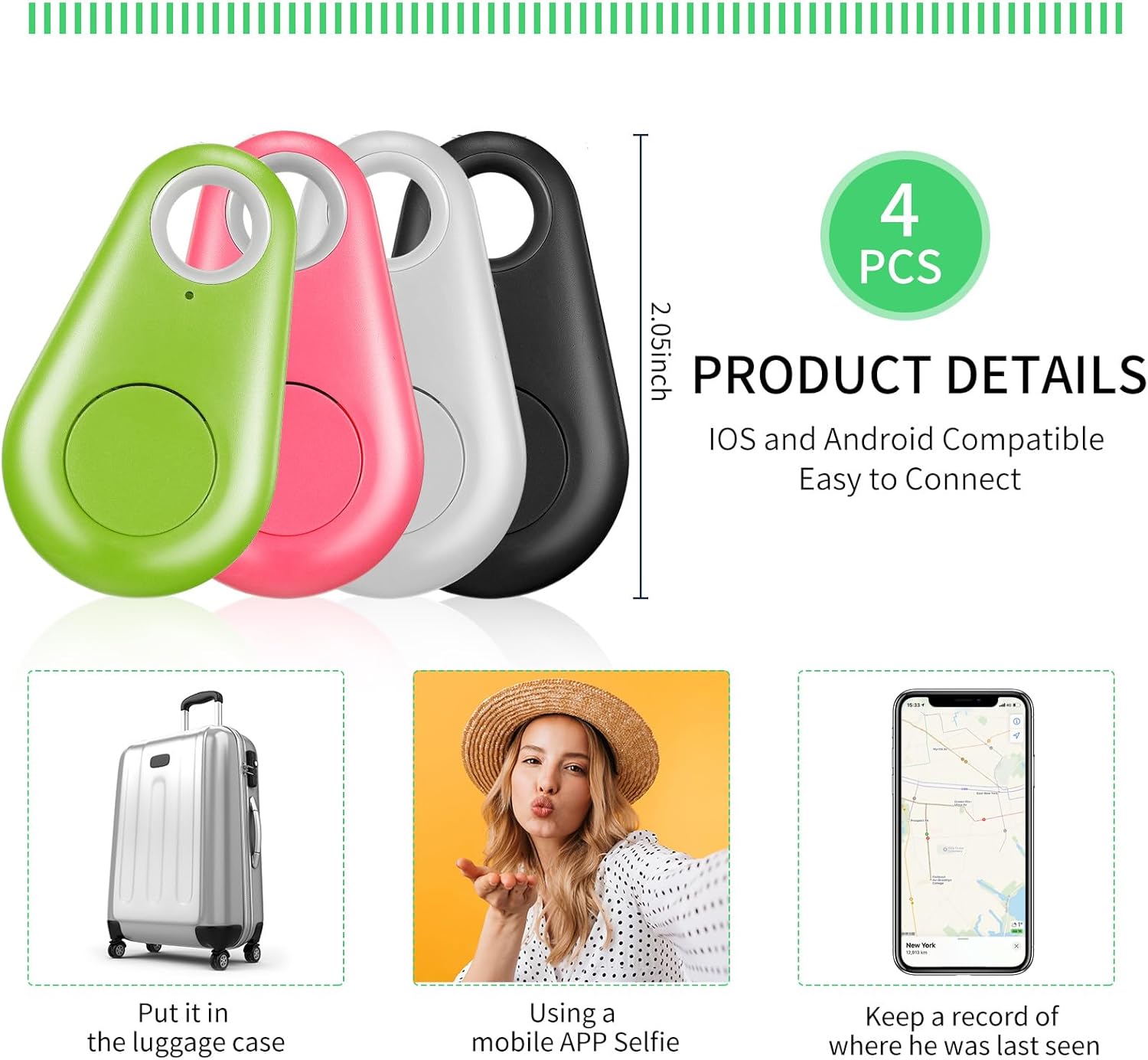 Smart GPS Tracker 4 Pack Water Droplet Shape Wireless Key Finder Locator Z232252