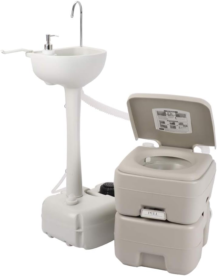Portable Sink and Toilet Combo with 5 Gal Hand Washing Station T131099