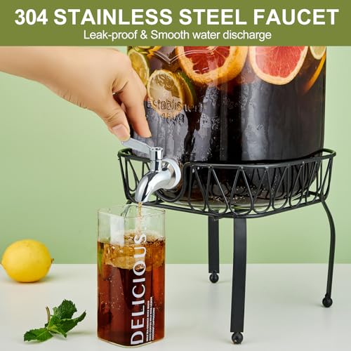 2 Gallon Glass Beverage Dispenser with Stand and Lid T38866