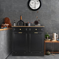 GEROBOOM Double Kitchen Trash Cabinets Two Tilt Out Trash Cabinets with Solid Hideaway Drawers Free Standing Wooden Kitchen  Recycling Cabinet  Holder (Black)