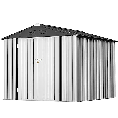 Greesum Outdoor Storage Shed 6 x 8 ft Metal Garden Utility Tool Shed with Lock, Brown U409