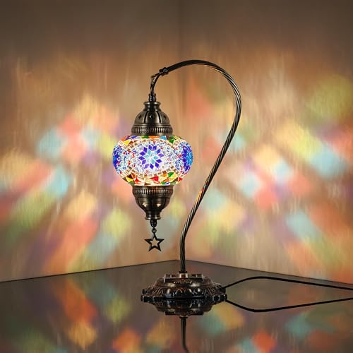 DEMMEX Authentic Turkish Moroccan Mosaic Table Lamp, Handcrafted, 15" I3208