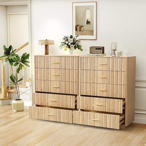 Fluted 5 Drawers Dresser for Bedroom, Wooden Tall Storage, Walnut L1075