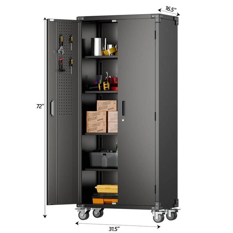 Aobabo 73''H Metal Garage Storage Cabinet with Wheels, Black S572804