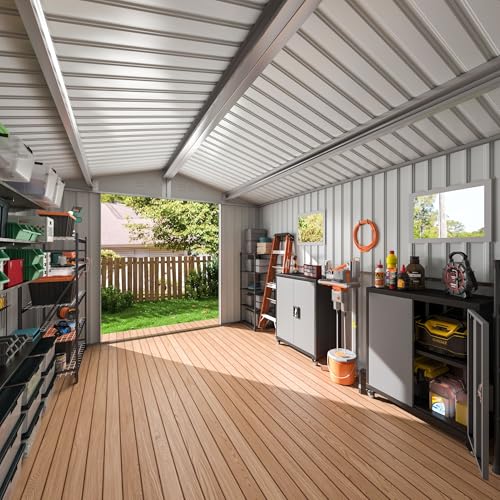 10x10 FT Outdoor Metal Storage Shed with Lockable Doors, Grey Q804763