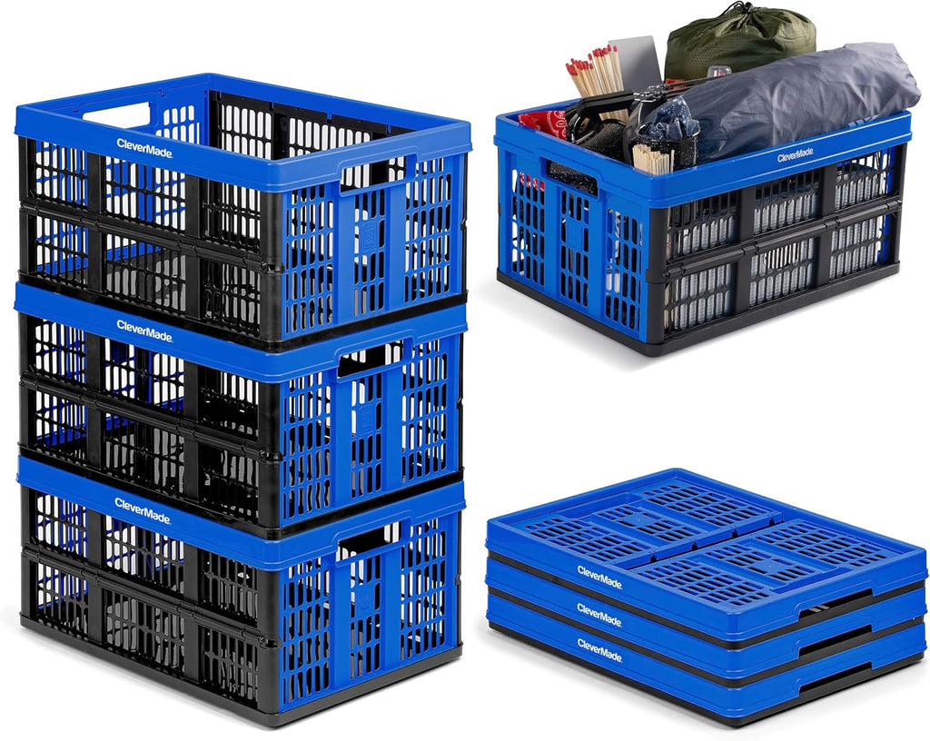 CleverMade Collapsible Utility Crate, Royal Blue, 3PK - 45L Storage Bins Q6931