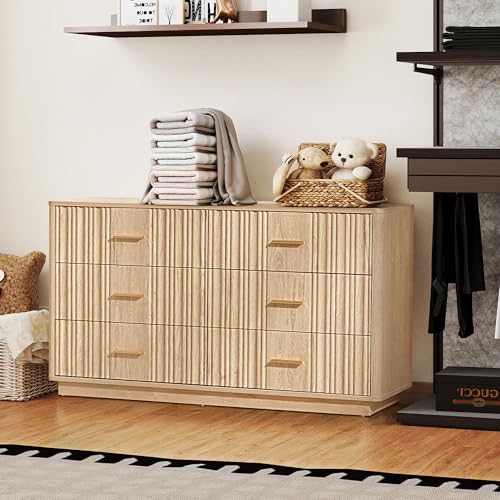 Fluted 5 Drawers Dresser for Bedroom, Wooden Tall Storage, Walnut L1075