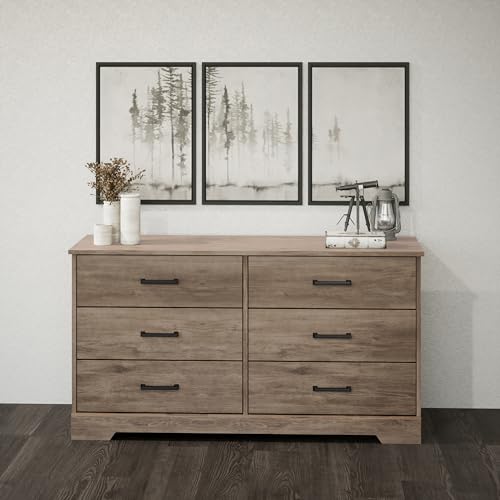 Prepac Rustic Ridge Farmhouse 6-Drawer Double Dresser, Brown X6434