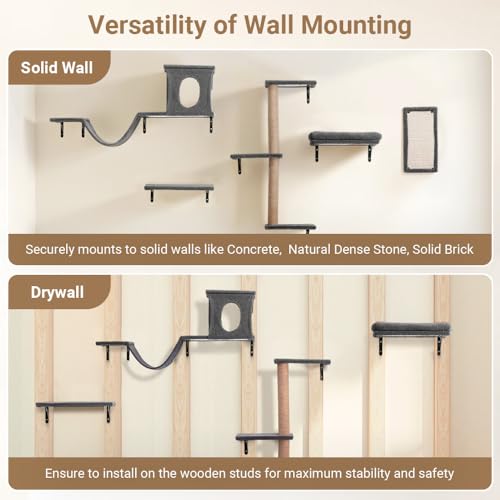 Cat Wall Shelves 5-in-1 Wooden Cat Climber with Perches and Scratching Post U216172