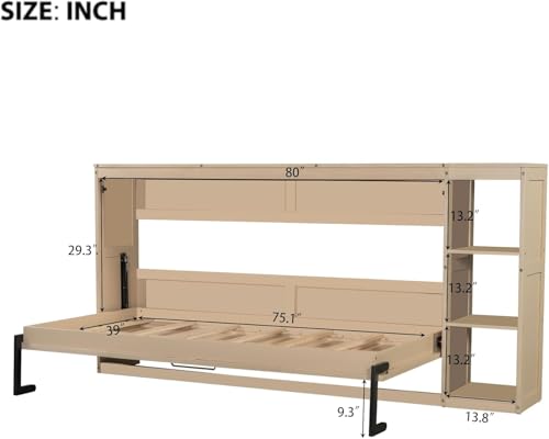 Full Murphy Bed with Storage Shelves, White Z979