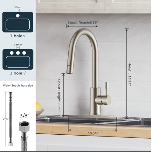 FORIOUS Black Kitchen Faucet with Pull Down Sprayer, Matte Black Stainless Steel W55609