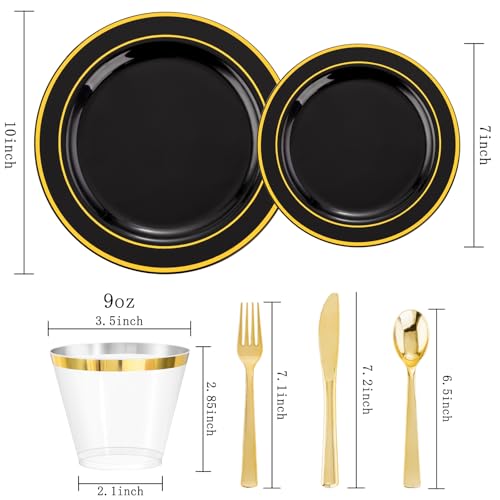 bUCLA 300PCS Gold Disposable Dinnerware Set - White and Gold Plastic Plates for Party S185