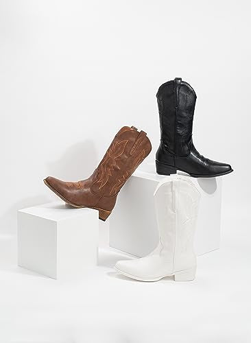 IUV Cowboy Boots for Women Western Cowgirl Pull On Pointy Toe Mid Calf W8288