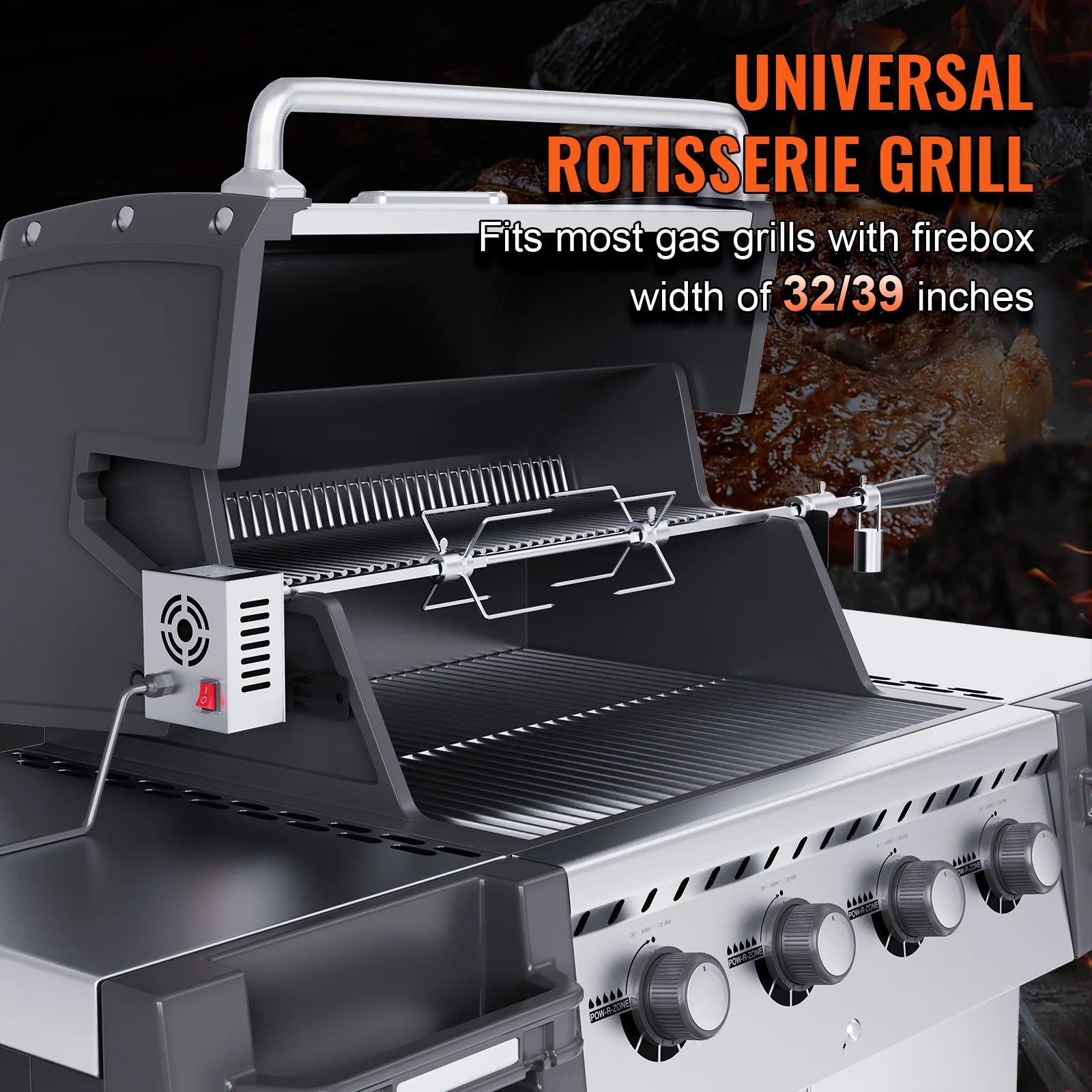 SKYSHALO Universal Grill Rotisserie Kit BBQ Roaster Spit Rod Motor L413286