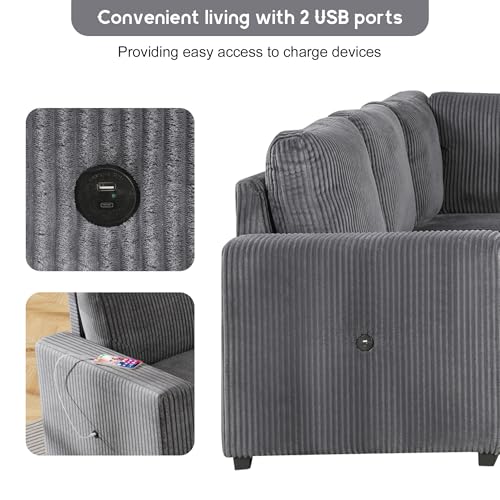 L-Shaped Pull Out Sleep Sofabed with Storage Chaise, Chenille Upholstered X30892