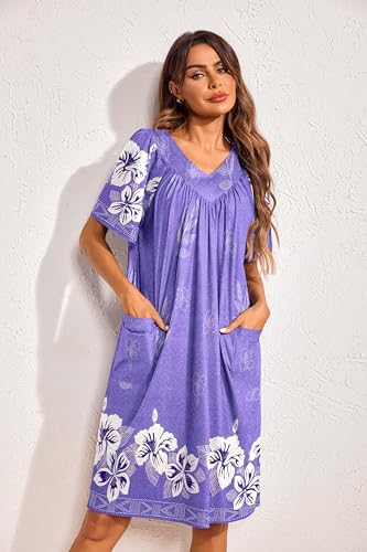 Ekouaer Women's Floral House Dress Nightgown with Pockets B42067