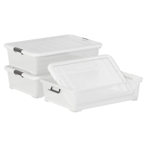 Morcte 50 Quart Clear Plastic Under Bed Storage Box with Wheels, 3-Pack R595