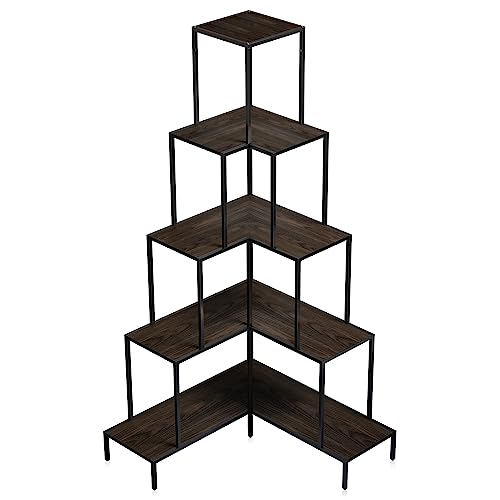 BELLEZE 5-Tier Corner Bookshelf with RGB Light, 66" Tall L-Shaped Bookcase U343072