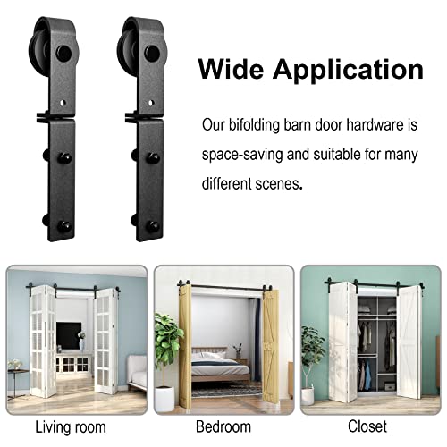 14FT Bi-Folding Sliding Barn Door Hardware Kit for 4 Doors, Black Z9314