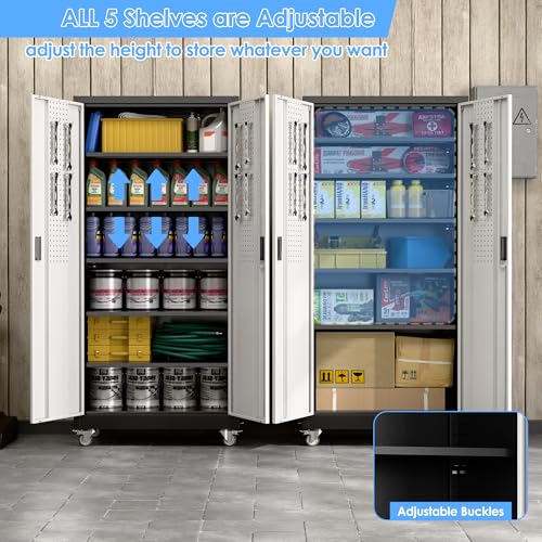 Aobabo 73''H Metal Garage Storage Cabinet with Wheels, Black S572804