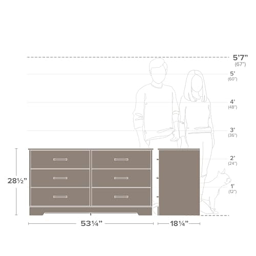 Prepac Rustic Ridge Farmhouse 6-Drawer Double Dresser, Brown X6434