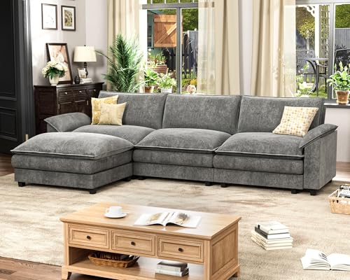 Homall 119" Modular Sectional Sofa with Reversible Ottoman, Light Grey V97154