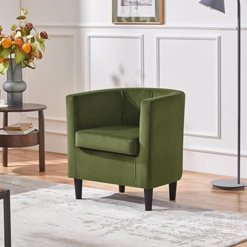 Yaheetech Velvet Accent Chair, Modern Upholstered Barrel Chair, Olive Green J55628