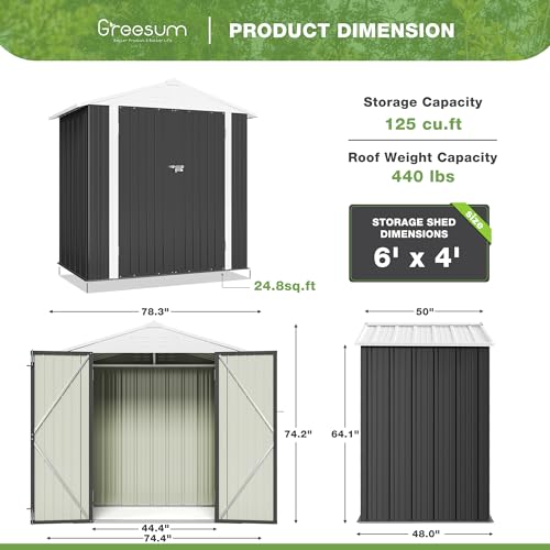 Greesum Outdoor Storage Shed 6 x 8 ft Metal Garden Utility Tool Shed with Lock, Brown U409
