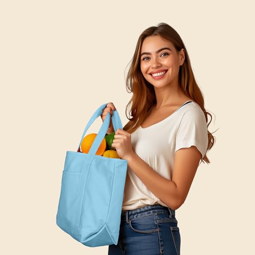 DALIX 20" Solid Color Cotton Canvas Shopping Tote Bag U773688