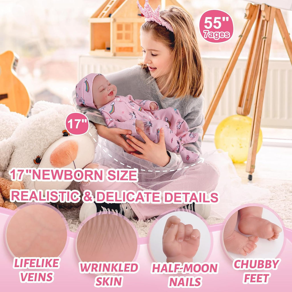 BABESIDE Lifelike Reborn Baby Doll Fay - 17 Inch Soft Realistic Newborn Doll with Gift Box S9231