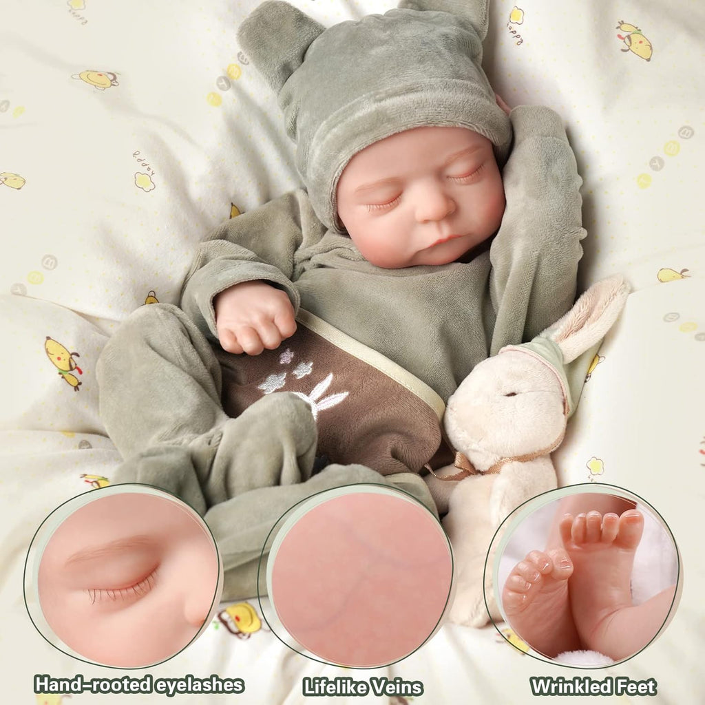 JIZHI Lifelike Reborn Baby Doll 17-Inch Soft Cloth Body Sleeping Newborn D333