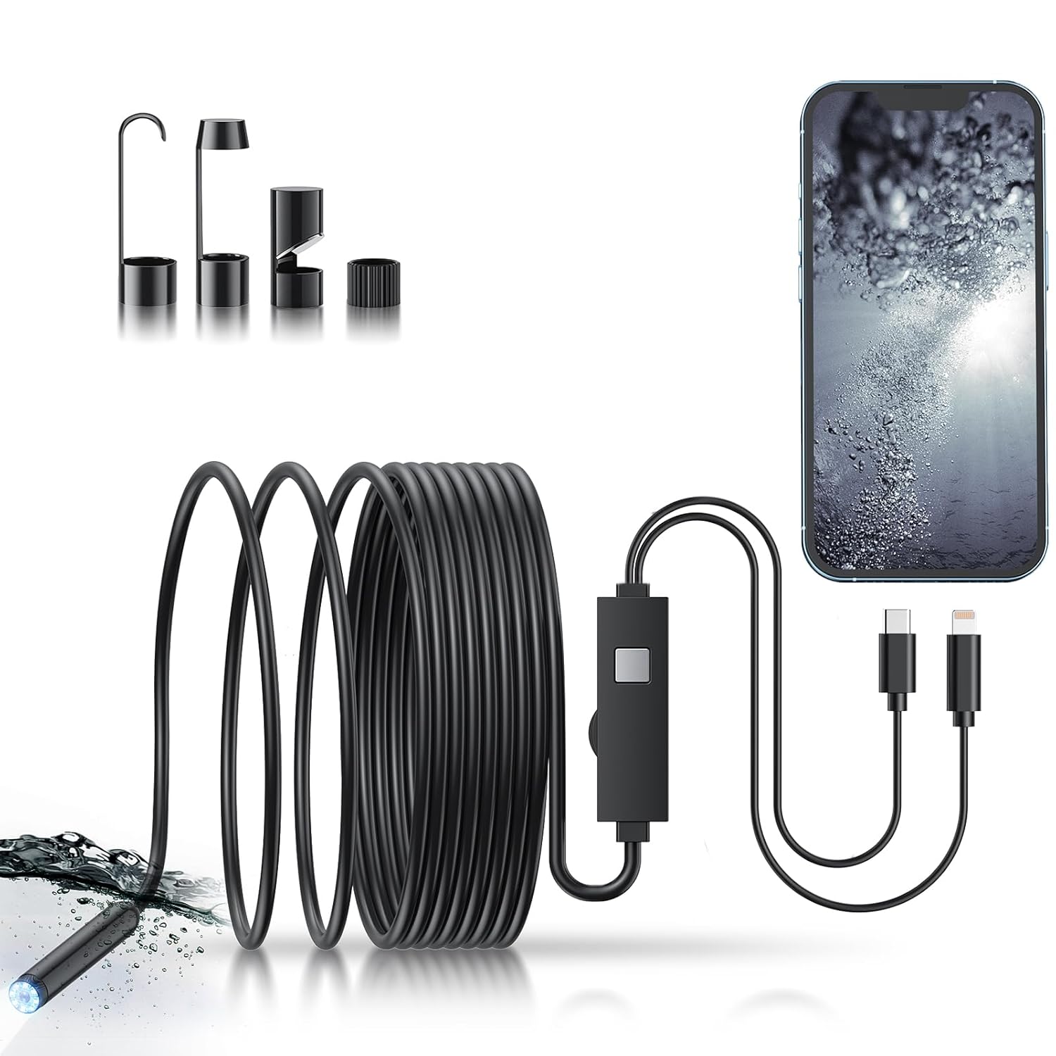Endoscope Camera with Light - 1920P HD Borescope, 16.4FT Semi-Rigid Cord, IP67 Waterproof D167582