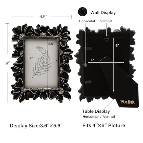 Vintage Picture Frame 8x10 Antique Black Ornate for Tabletop and Wall U180