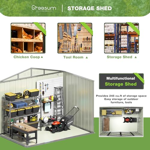 Greesum Outdoor Storage Shed 6 x 8 ft Metal Garden Utility Tool Shed with Lock, Brown U409