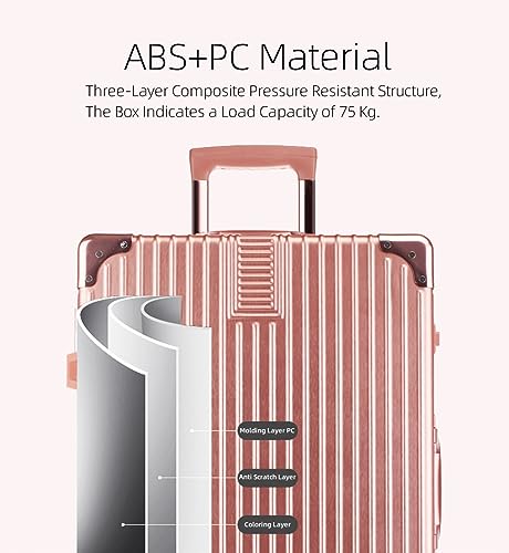 Aluminum Frame Hardside Luggage with Spinner Wheels and TSA Lock, 26 Inch, Rose Gold+White Z1667